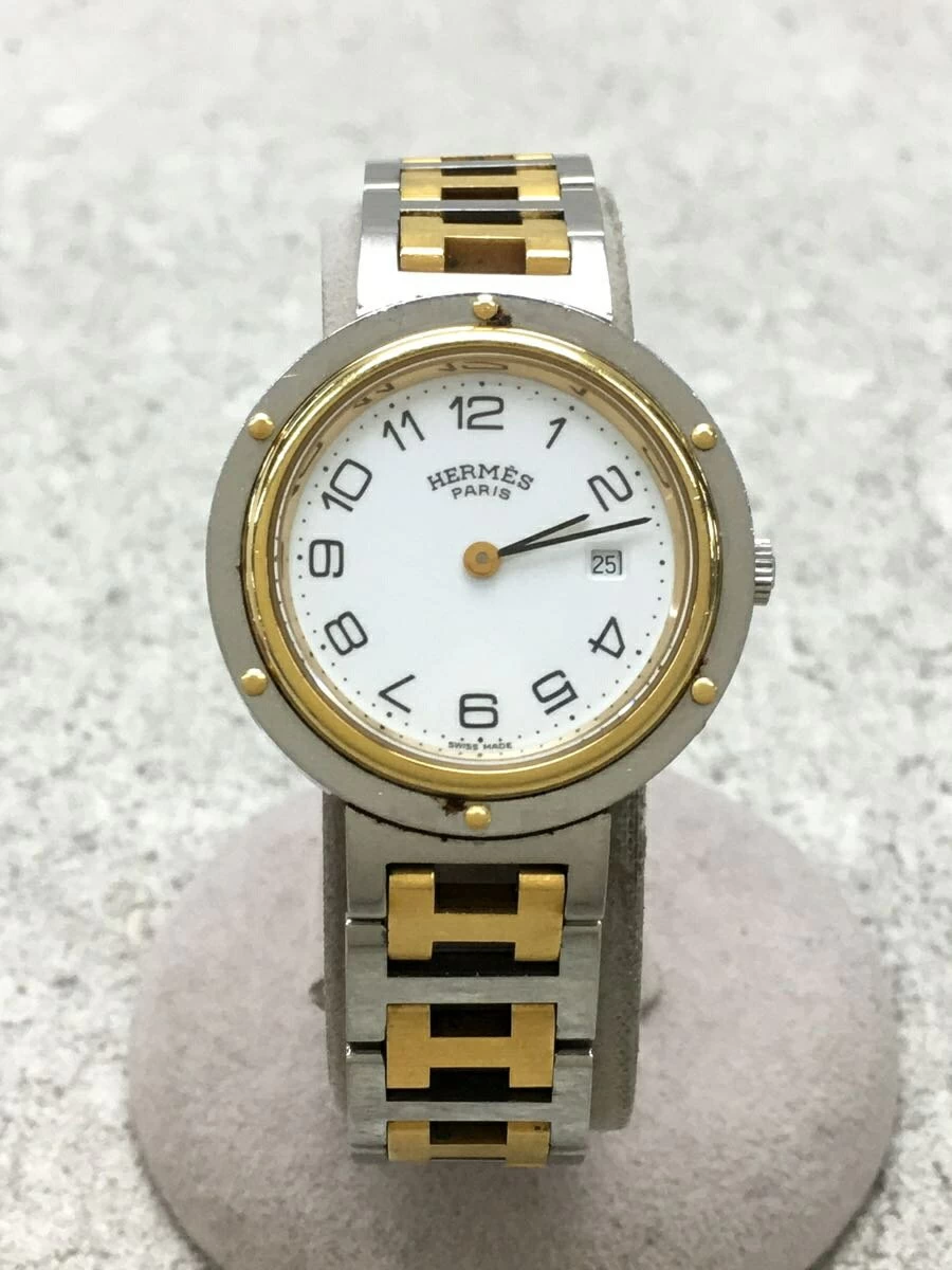 HERMES ◆ Quartz/Analog/Stainless Steel/White/Gold/Clipper/299542/CLIPPER Arabian Index Date