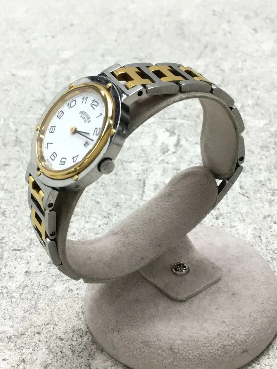 HERMES ◆ Quartz/Analog/Stainless Steel/White/Gold/Clipper/299542/CLIPPER Arabian Index Date