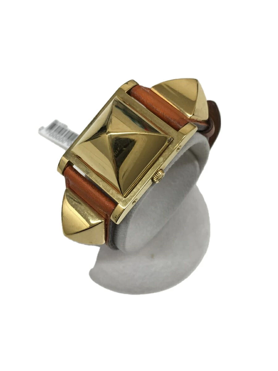 HERMES ◆ Old Medor Model/Quartz/Analog/WHT/ORN/Stain/Belt Use Feeling
