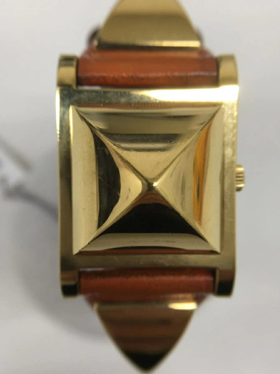 HERMES ◆ Old Medor Model/Quartz/Analog/WHT/ORN/Stain/Belt Use Feeling