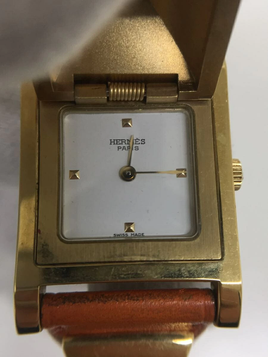 HERMES ◆ Old Medor Model/Quartz/Analog/WHT/ORN/Stain/Belt Use Feeling