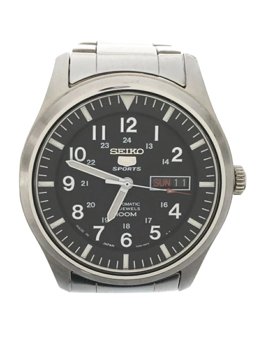 SEIKO ◆ SEIKO 5 SPORTS/automatic/analog/stainless steel/BLK/SLV/7S36-03J0