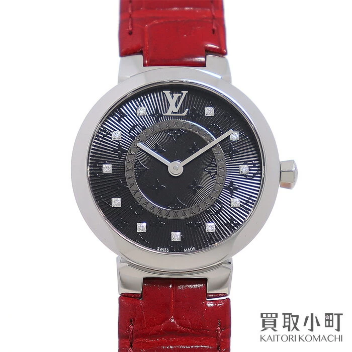 [Good Condition] Louis Vuitton [Louis VUITTON] QA143Z Tambour Slim PM 11P Diamond Monogram Quartz Ladies Monogram Pattern Leather Belt LV TAMBUR SLIM MONOGRAM DIAMONDS WATCH [A Rank]