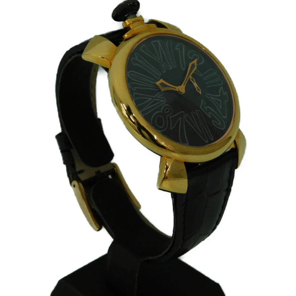 [With box] GaGa Milano Gaga Milano Manuale Slim 46 Vellfire Limited Collaboration 999 Pieces Quartz Leather Strap Black Dial Arabian Roman Numerals Unisex Niihama Store
