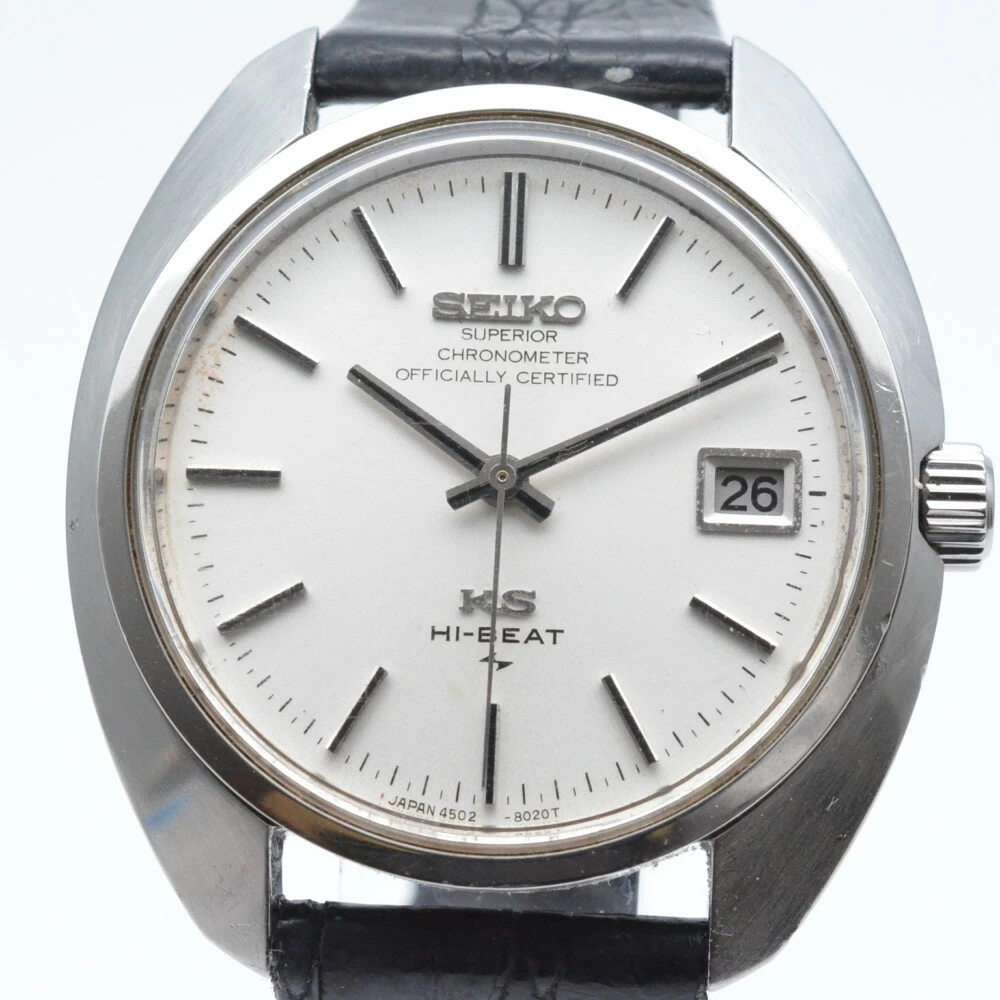 SEIKO SEIKO 4502-8010 KING SEIKO HIGH BEAT DATE HAND WIND SILVER DIAL EXTERNAL BLACK LEATHER STRAP 37mm DATE DISPLAY WATCH　　
