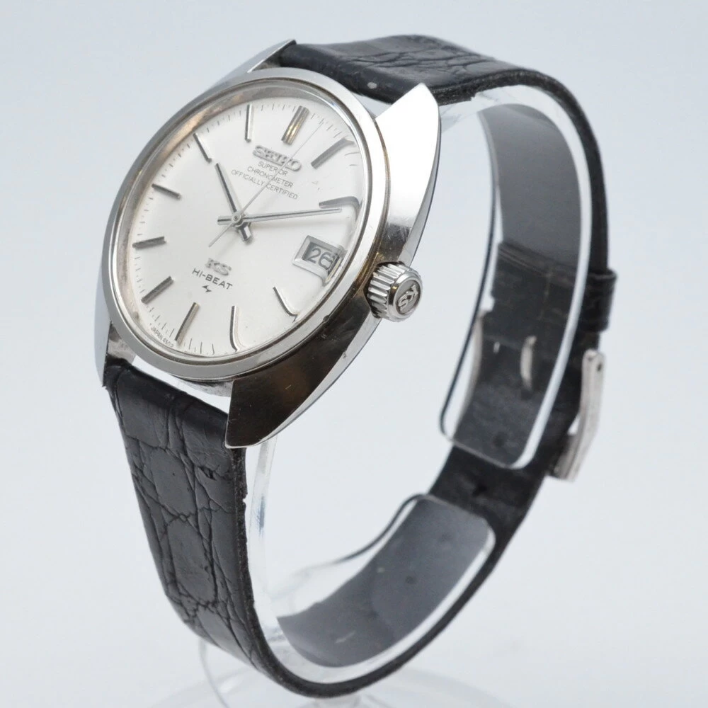 SEIKO SEIKO 4502-8010 KING SEIKO HIGH BEAT DATE HAND WIND SILVER DIAL EXTERNAL BLACK LEATHER STRAP 37mm DATE DISPLAY WATCH　　
