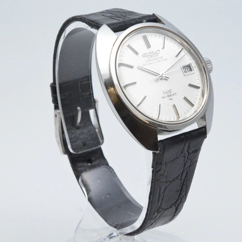 SEIKO SEIKO 4502-8010 KING SEIKO HIGH BEAT DATE HAND WIND SILVER DIAL EXTERNAL BLACK LEATHER STRAP 37mm DATE DISPLAY WATCH　　