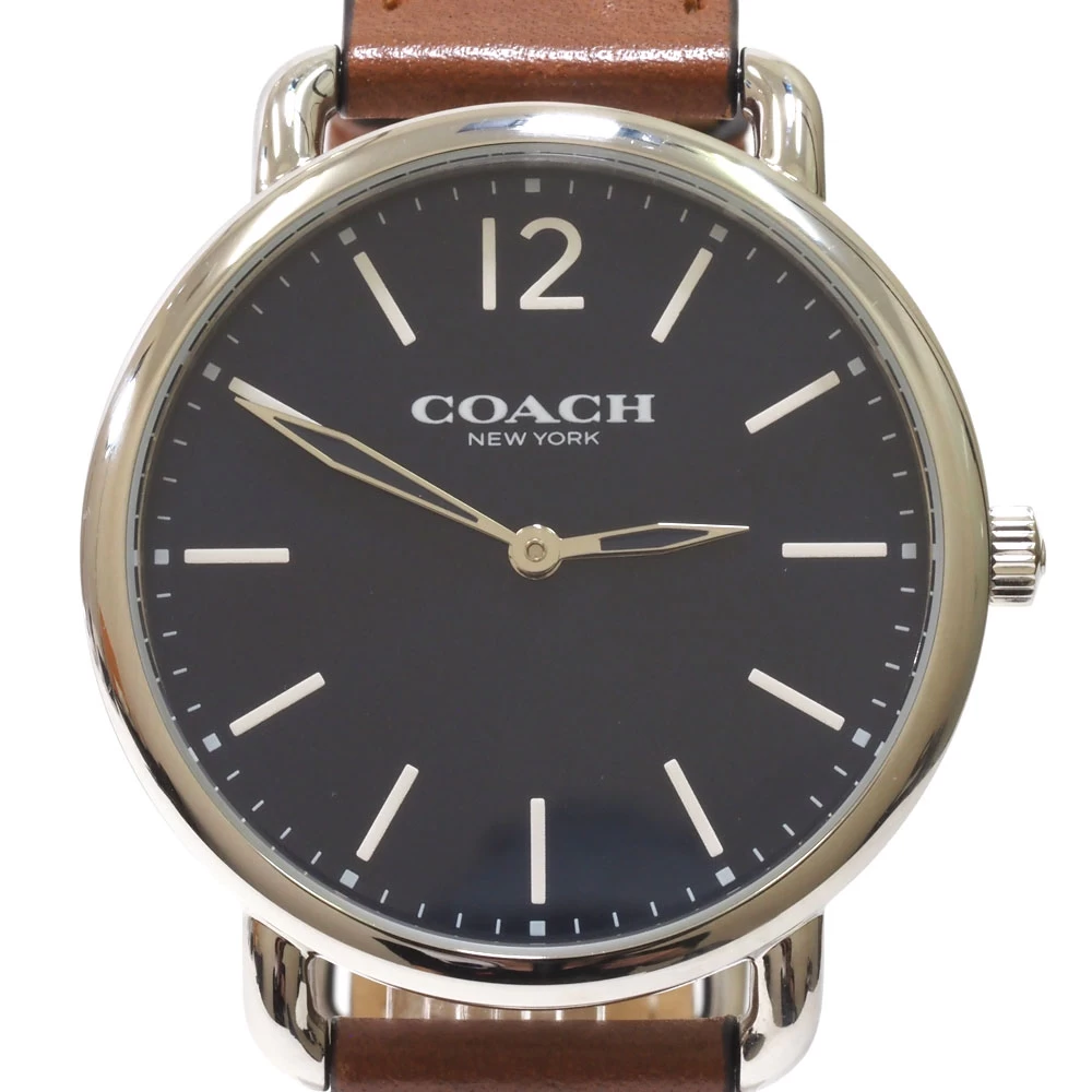 N [COACH] [Coach] Quartz Watch CA.97.2.14.1469 Stainless Steel x Leather Silver x Navy Dial Strap Brown Everyday Use Daily Life Waterproof Arm Circumference Approx. 14-19.5 cm 3 Month Warranty Special Price Shipping Included ★ Nasu Shiobara Store 3100038-2n