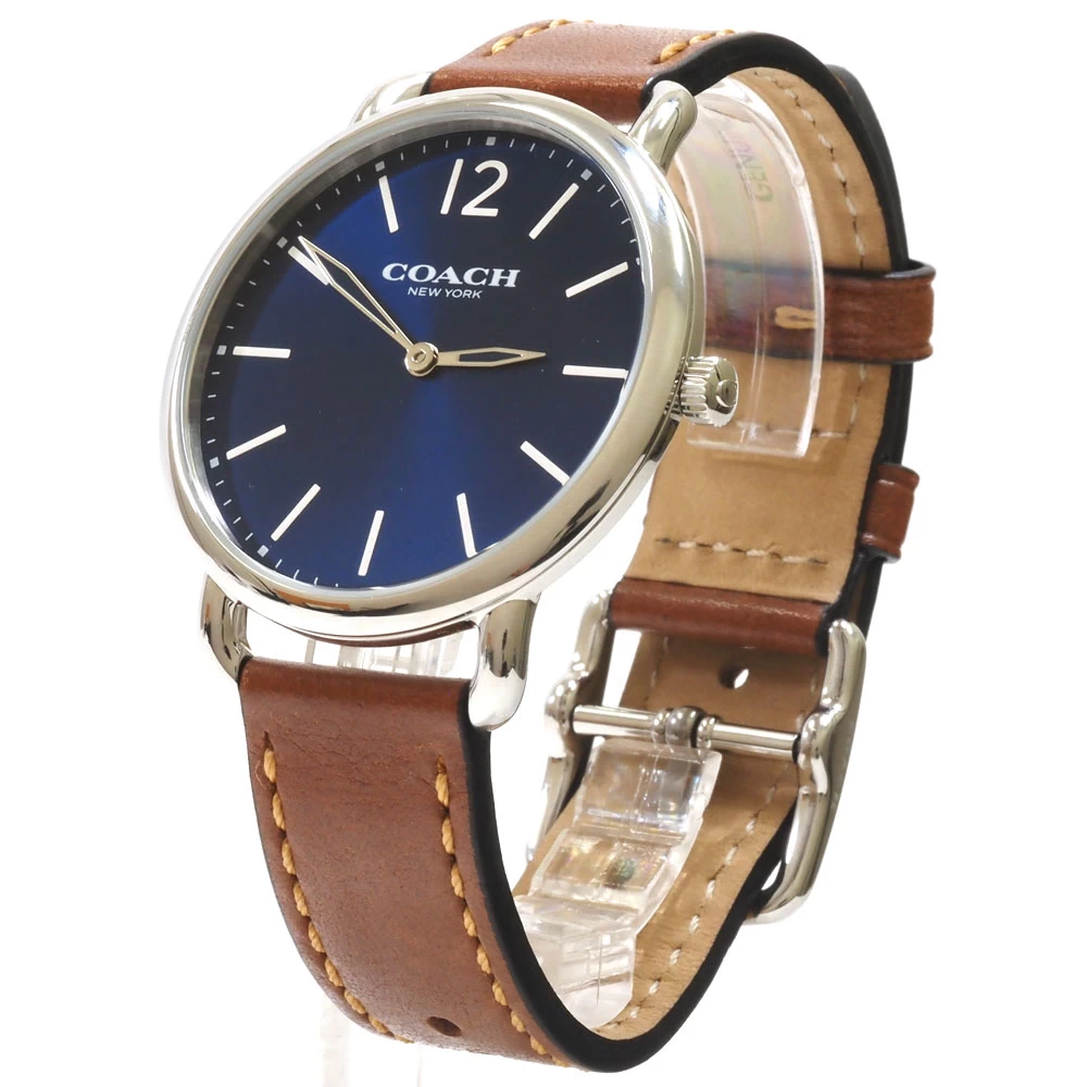 N [COACH] [Coach] Quartz Watch CA.97.2.14.1469 Stainless Steel x Leather Silver x Navy Dial Strap Brown Everyday Use Daily Life Waterproof Arm Circumference Approx. 14-19.5 cm 3 Month Warranty Special Price Shipping Included ★ Nasu Shiobara Store 3100038-2n