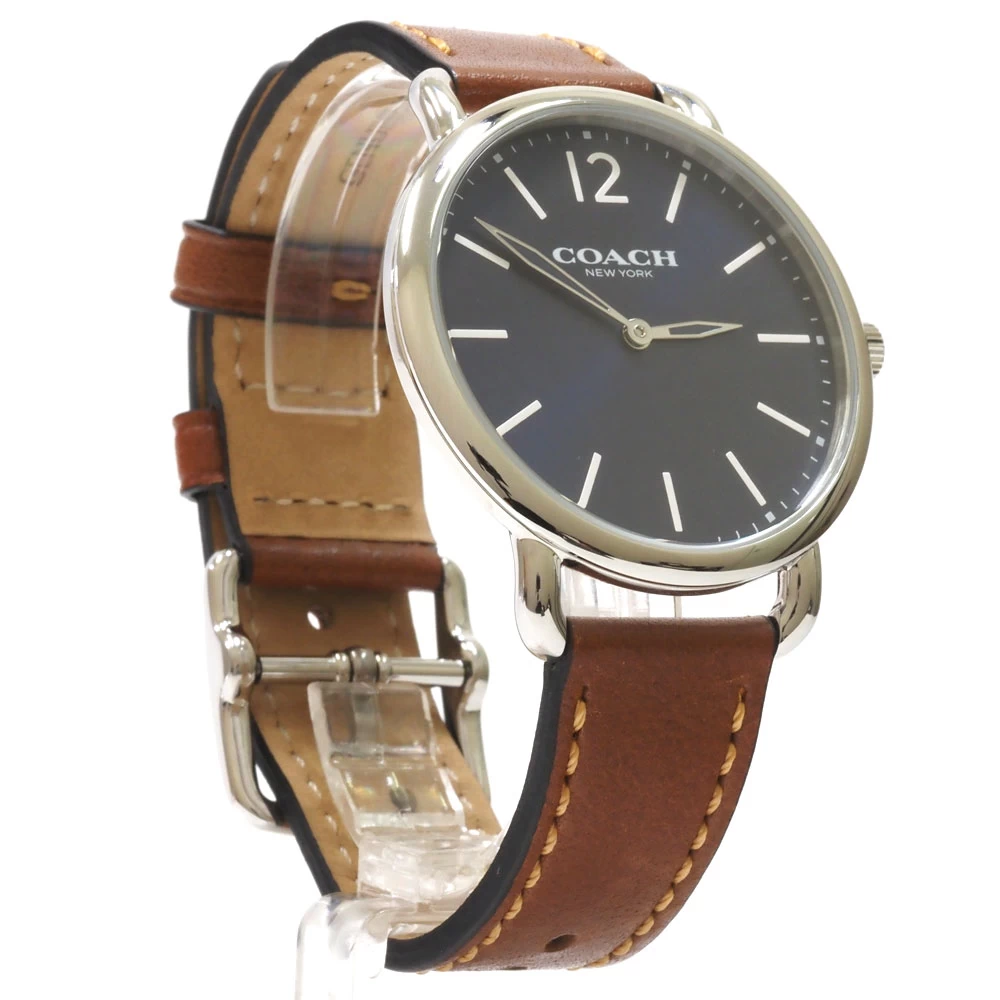 N [COACH] [Coach] Quartz Watch CA.97.2.14.1469 Stainless Steel x Leather Silver x Navy Dial Strap Brown Everyday Use Daily Life Waterproof Arm Circumference Approx. 14-19.5 cm 3 Month Warranty Special Price Shipping Included ★ Nasu Shiobara Store 3100038-2n