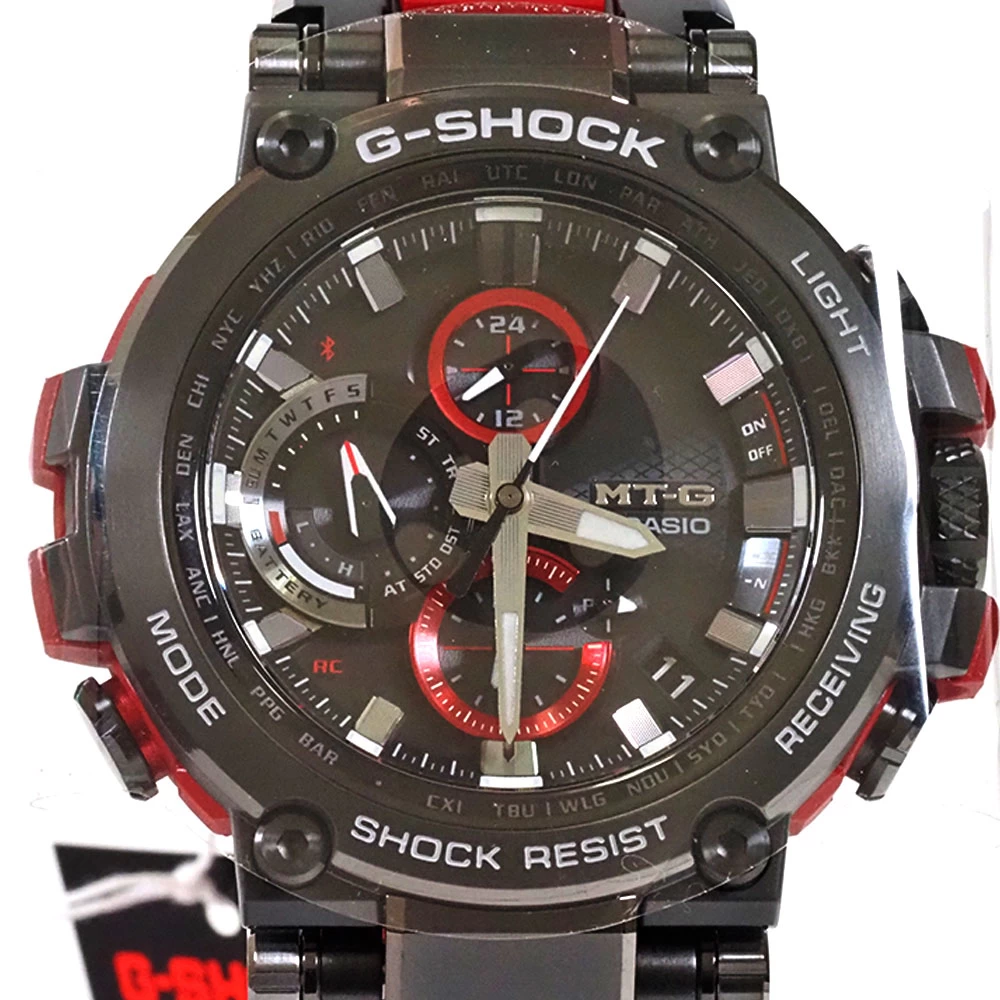 N [CASIO] [Casio] MT-G Solar Radio Controlled Watch MTG-B1000B Black Bezel/Dial, Belt/Red, Arm Circumference, Maximum Approx. 21.5cm, Good Condition, Recommended, Everyday Use, Commuting to School, Leisure, 3 Month Warranty, Accessories Included, Shipping Included, Special Price ★ Nasu Shiobara Store 3100018-112