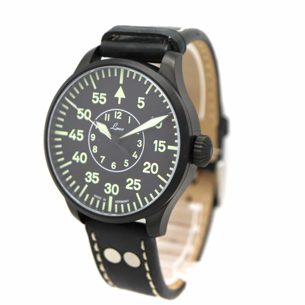LACO 861760 Bielefeld Automatic/Self-Winding 5 ATM Waterproof SS/Stainless Steel Calfleather/Leather Black Dial USED-8 Pawn Shop Akanebe Store A22-9358