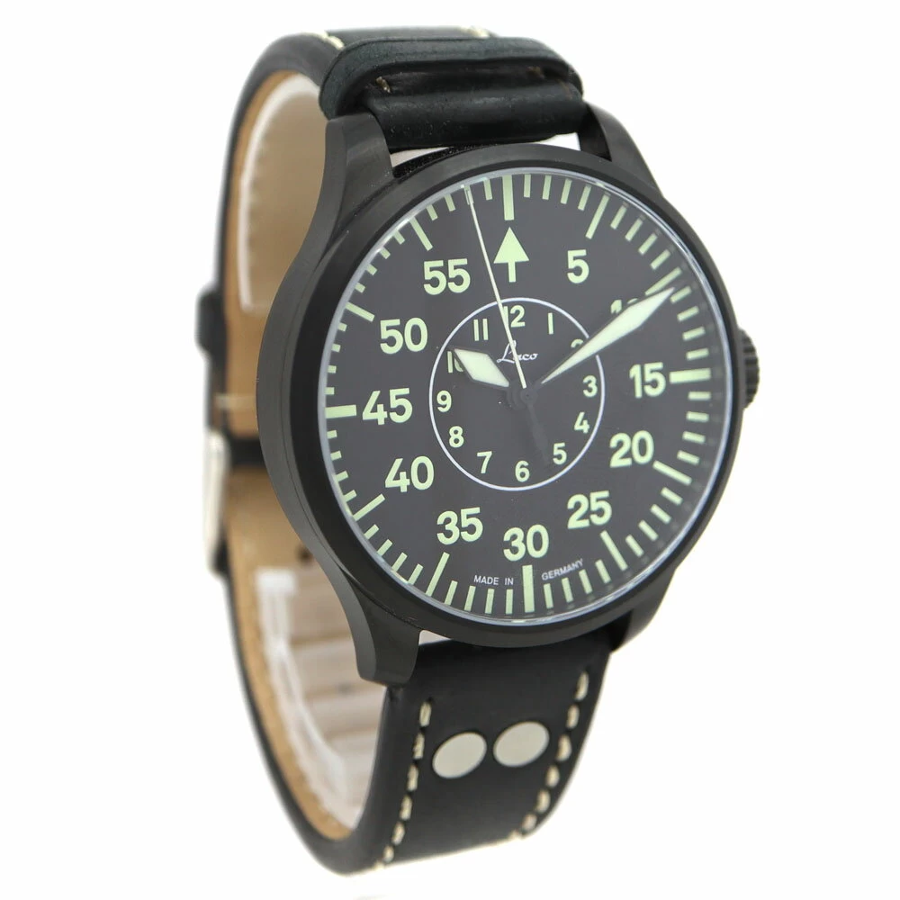 LACO 861760 Bielefeld Automatic/Self-Winding 5 ATM Waterproof SS/Stainless Steel Calfleather/Leather Black Dial USED-8 Pawn Shop Akanebe Store A22-9358