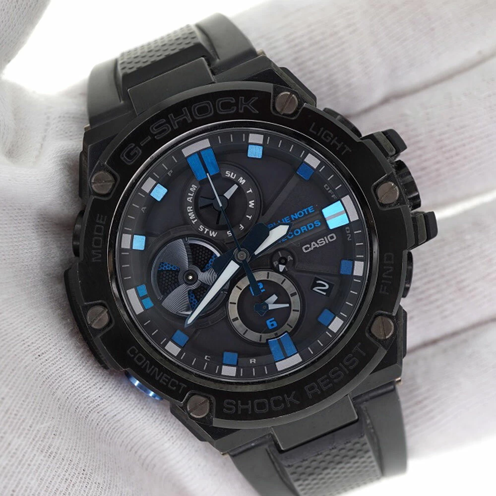 CASIO [Casio] GST-B100NR-1AJR G-SHOCK BLUE NOTE RECORDS Collaboration Tough Solar Smartphone Link Date Function 200m Waterproof Round Stainless Steel Resin USED-6 Pawn Shop Hosobata Store H2208629
