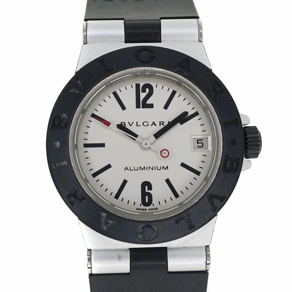 BVLGARI AL32TA Aluminum Watch Battery Operated Quartz Ladies Calendar Function Round Aluminum Rubber USED-6 Pawn Shop Hosobata H23-302