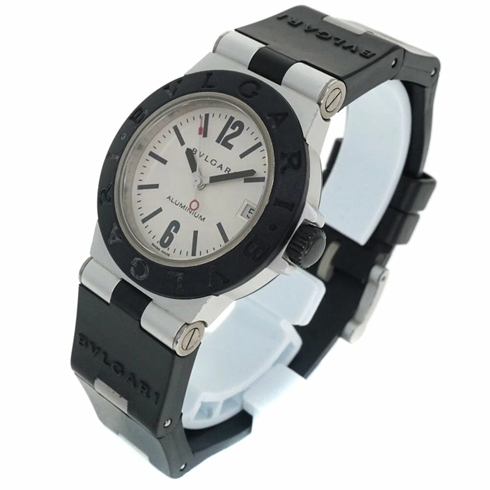 BVLGARI AL32TA Aluminum Watch Battery Operated Quartz Ladies Calendar Function Round Aluminum Rubber USED-6 Pawn Shop Hosobata H23-302