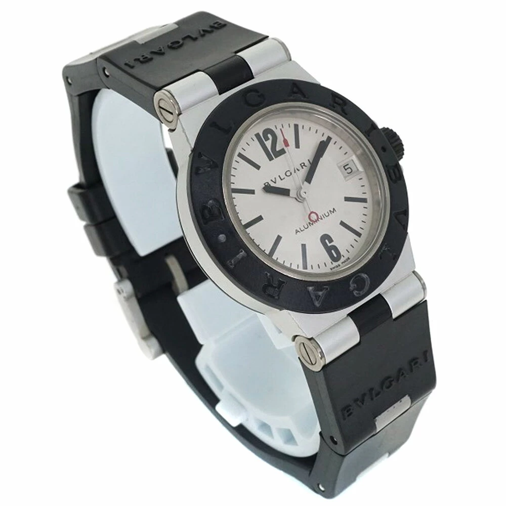BVLGARI AL32TA Aluminum Watch Battery Operated Quartz Ladies Calendar Function Round Aluminum Rubber USED-6 Pawn Shop Hosobata H23-302