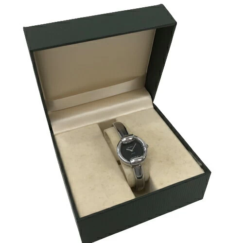 [Good Product/Battery Replaced] Gucci YA014504 Bangle Watch, Black Dial, Silver, Women's, 1400L, Round, Simple