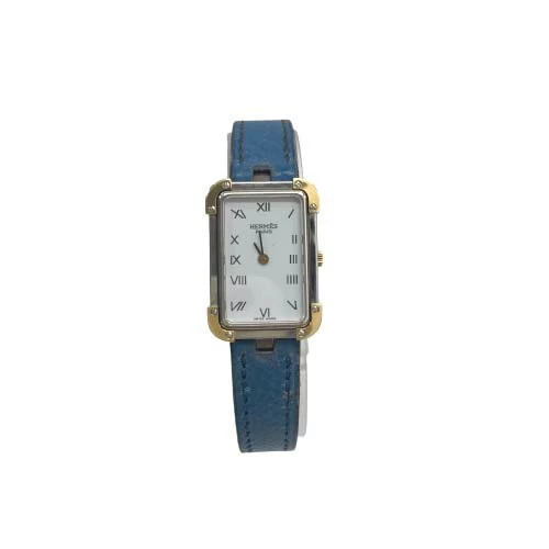 [Good Product] Hermes CR1-240 Cloisure Jour Quartz Battery Operated Roman Index White Dial Stainless Steel SS Leather Strap Genuine Strap Two Hand Silver Gold Color Women's Ladies 