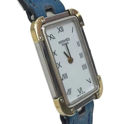 [Good Product] Hermes CR1-240 Cloisure Jour Quartz Battery Operated Roman Index White Dial Stainless Steel SS Leather Strap Genuine Strap Two Hand Silver Gold Color Women's Ladies 