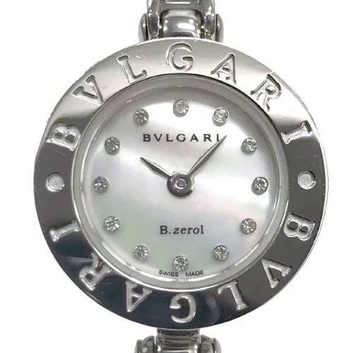 [Beautiful Product/2022.5 Battery Replaced/] Bvlgari BZ22S B-Zero One Bangle Watch, Quartz Battery Operated, 12P Diamond Index Shell Dial, Stainless Steel, Silver, Silver, Women's