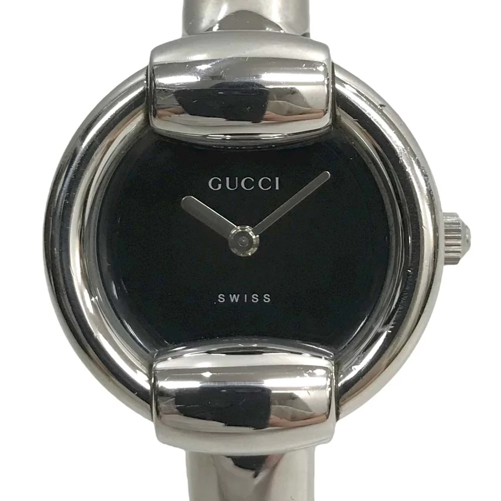 [Beautiful Product/Battery Replaced] Gucci 1400L Bangle Watch Battery Operated Quartz Black Dial Black 2 Hand SS Stainless Steel Women 