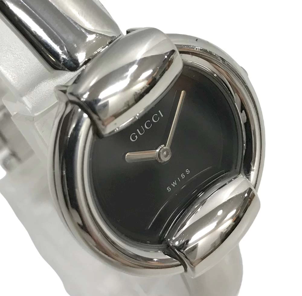 [Beautiful Product/Battery Replaced] Gucci 1400L Bangle Watch Battery Operated Quartz Black Dial Black 2 Hand SS Stainless Steel Women 