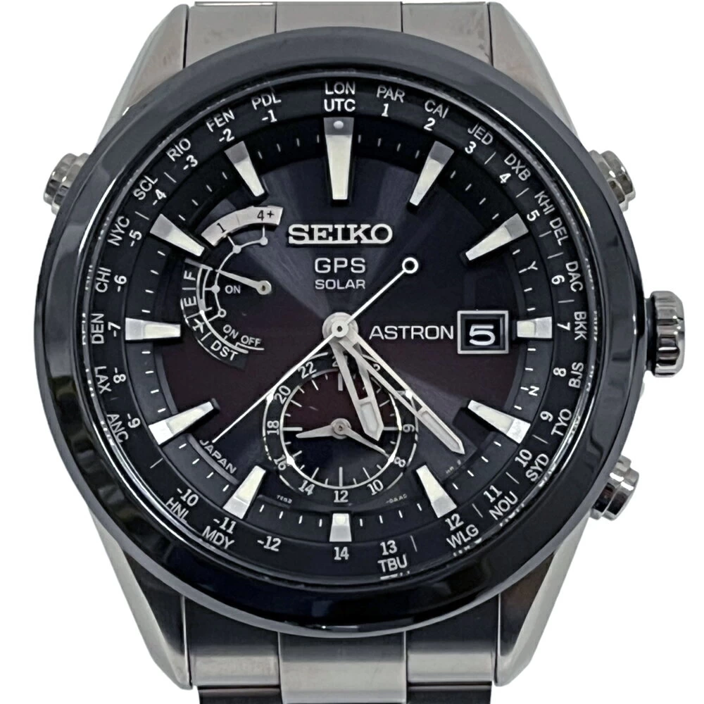 [South Store] [Good Product] Seiko SBXA007 7X52-0AA0 Astron Radio Controlled Solar GPS Chronograph Black Dial Black Date Date Titanium Made in Japan Luxury Brand Business Casual Everyday Use Stylish Big Thick Ladies 