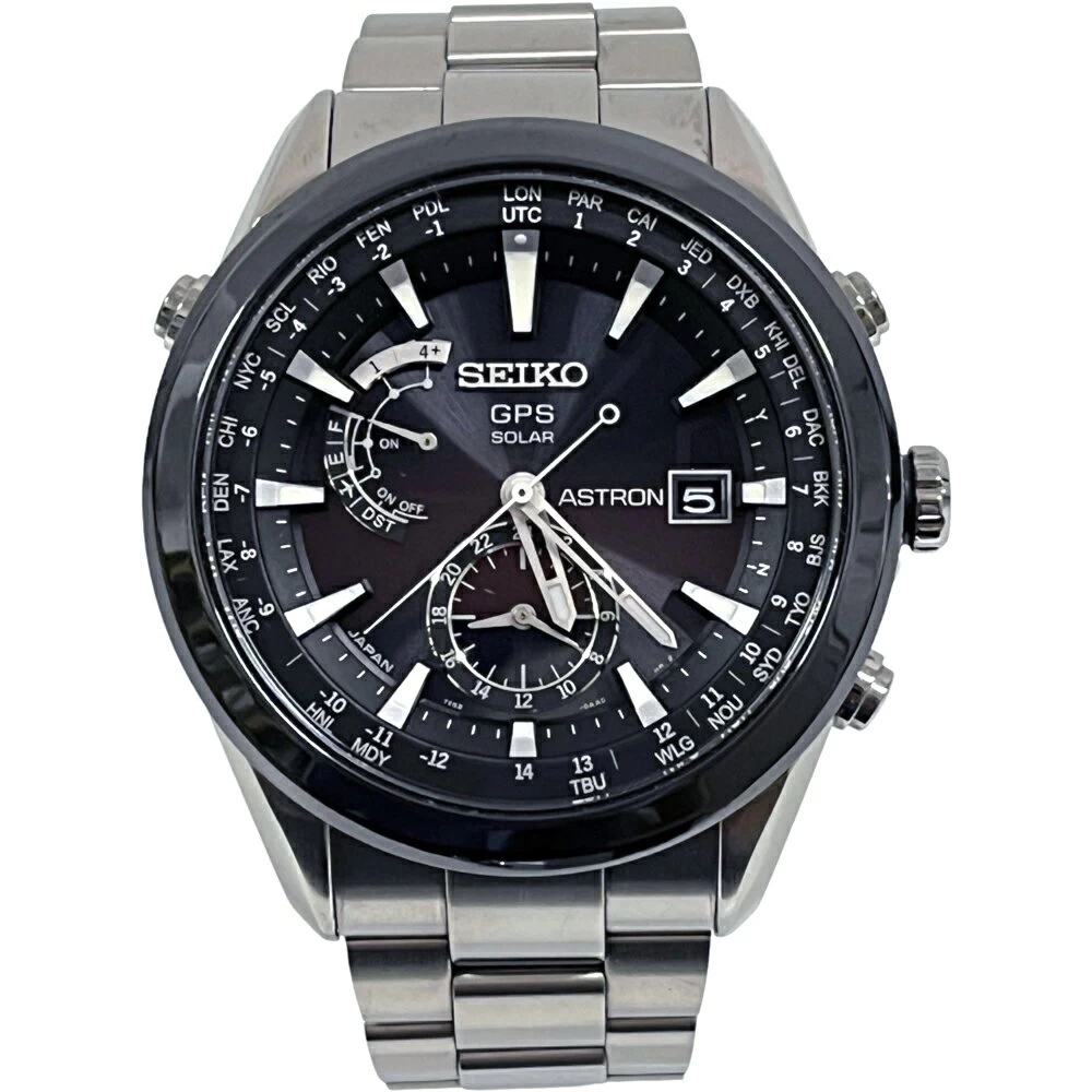 [South Store] [Good Product] Seiko SBXA007 7X52-0AA0 Astron Radio Controlled Solar GPS Chronograph Black Dial Black Date Date Titanium Made in Japan Luxury Brand Business Casual Everyday Use Stylish Big Thick Ladies 