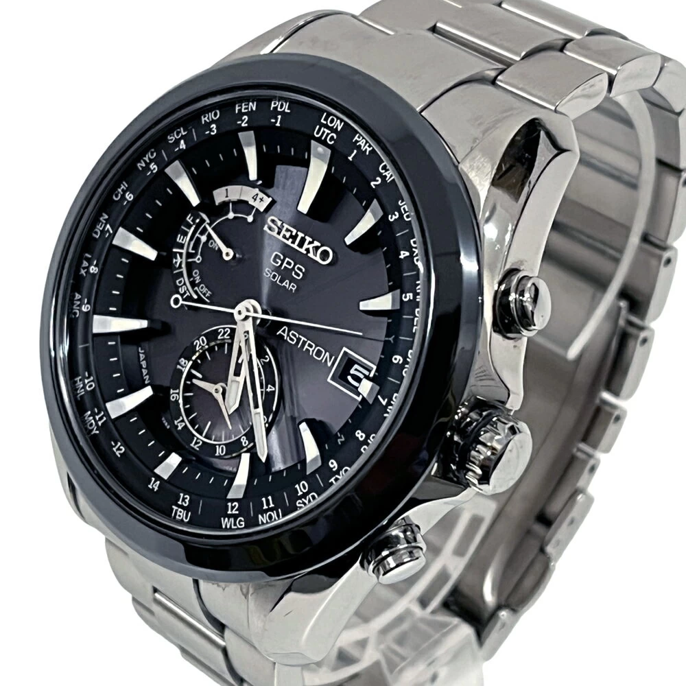 [South Store] [Good Product] Seiko SBXA007 7X52-0AA0 Astron Radio Controlled Solar GPS Chronograph Black Dial Black Date Date Titanium Made in Japan Luxury Brand Business Casual Everyday Use Stylish Big Thick Ladies 