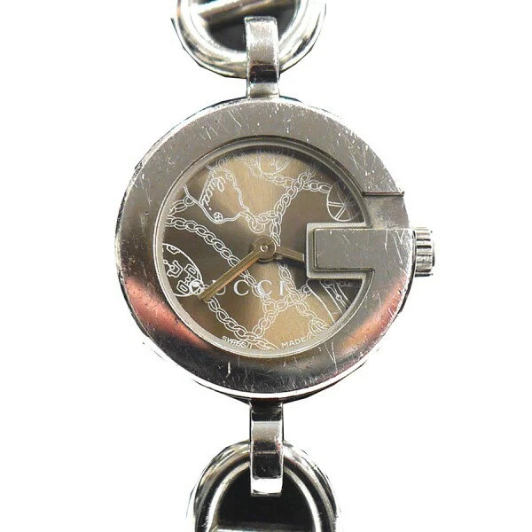 GUCCIG Charm Bracelet Watch Bamboo Boot Dog Tag Silver/Brown [Price Review]