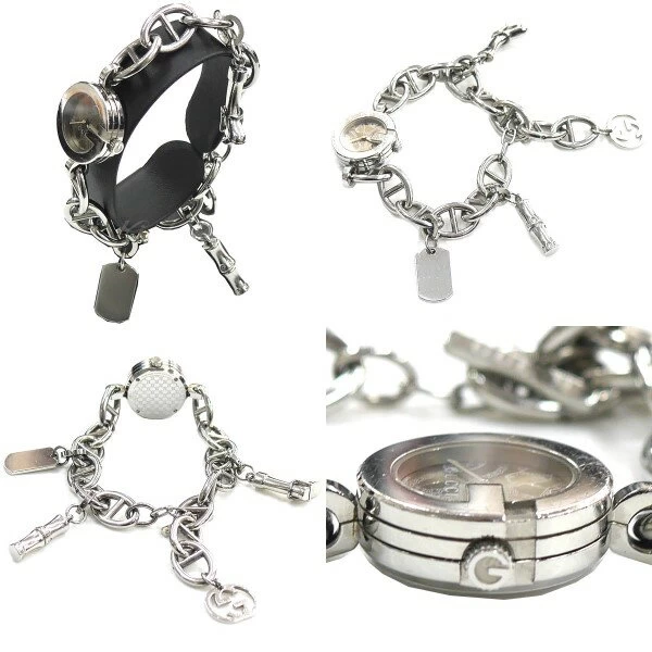 GUCCIG Charm Bracelet Watch Bamboo Boot Dog Tag Silver/Brown [Price Review]
