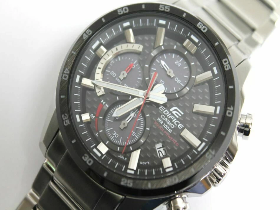  Movement Item CASIO EDIFICE EQS-900DB-1A 3 Hand Date Chronograph SS Men's Solar Analog Black Silver Edifice USED Item