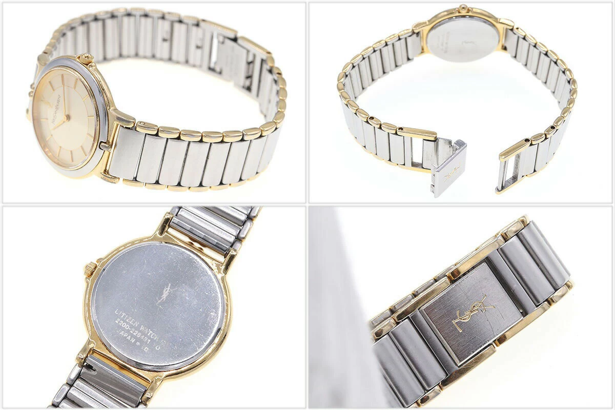 Yves Saint Laurent Ladies Watch Gold Dial Bar Index Stainless Steel Quartz Ladies Ladies Vintage Yves Saint Laurent