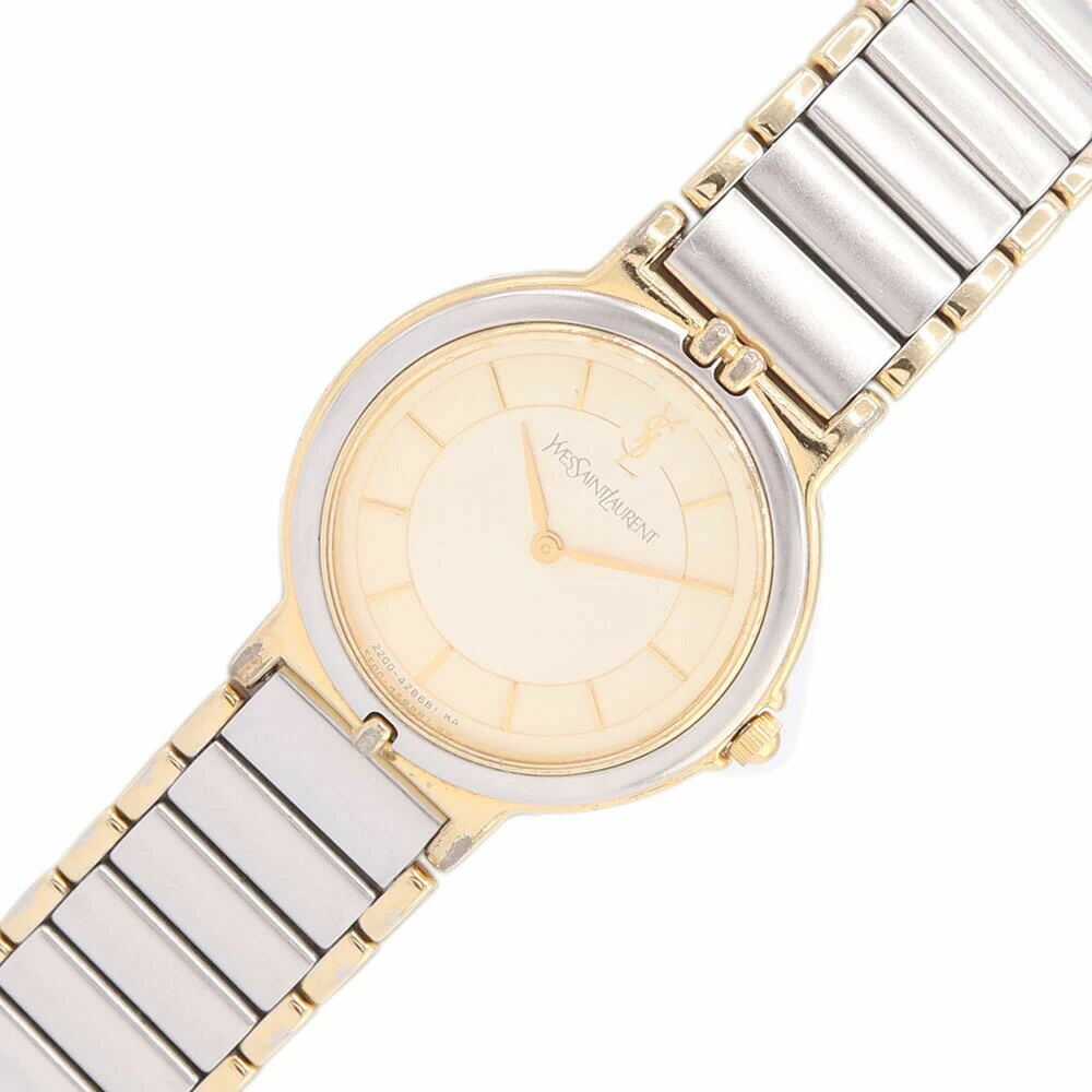 Yves Saint Laurent Ladies Watch Gold Dial Bar Index Stainless Steel Quartz Ladies Ladies Vintage Yves Saint Laurent