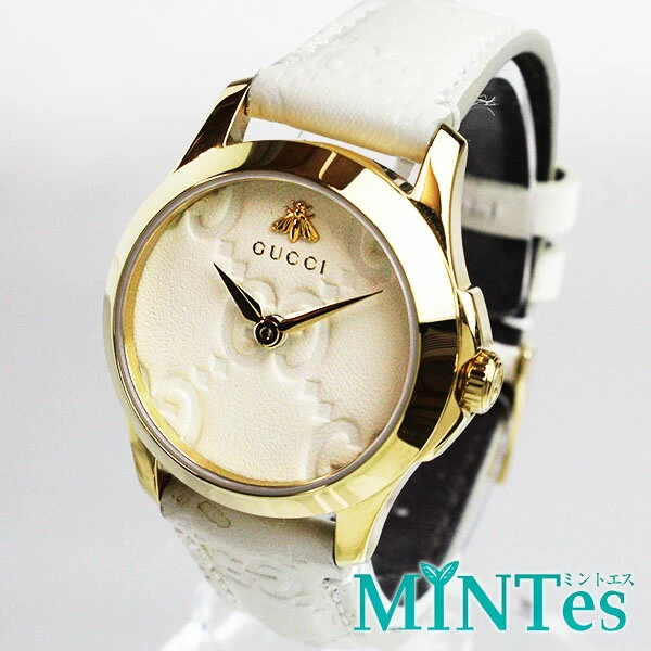 Gucci G Timeless Small Ladies Quartz YA126580 126.5 White Dial Gold GG Pattern 