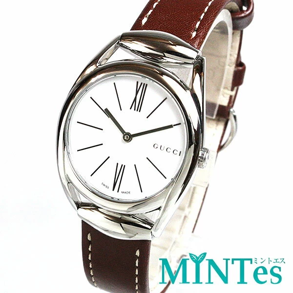 Gucci Horsebit Women's Quartz YA140502 White Silver Brown Simple Commute to Work or School 