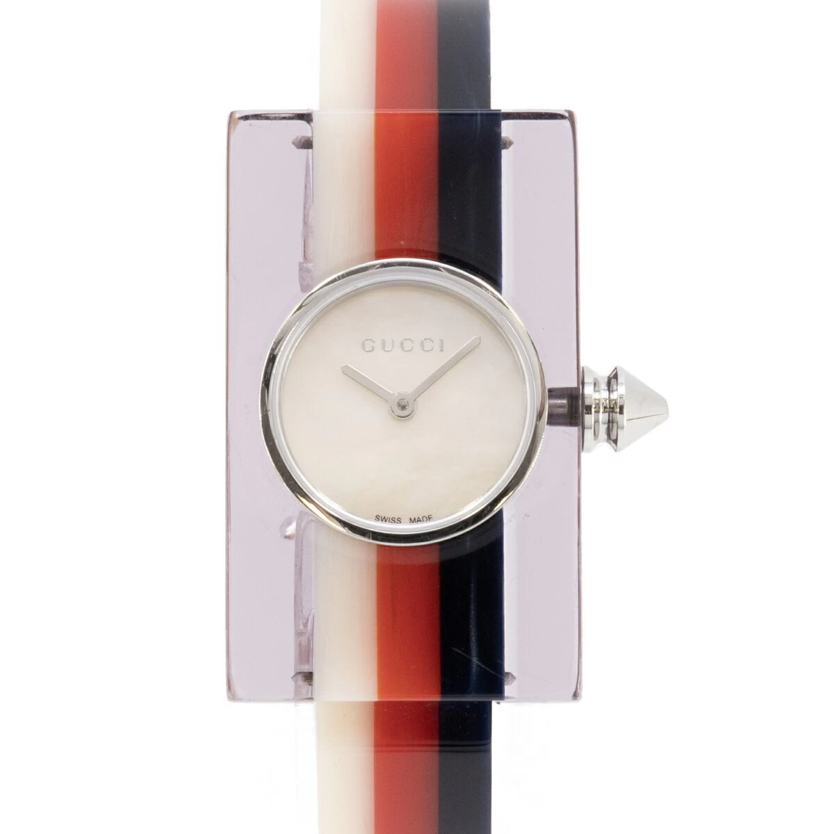 [Half Year Warranty] GUCCI Gucci Vintage Web 143.5 SS x Resin White Shell x White x Red Quartz Bangle Watch