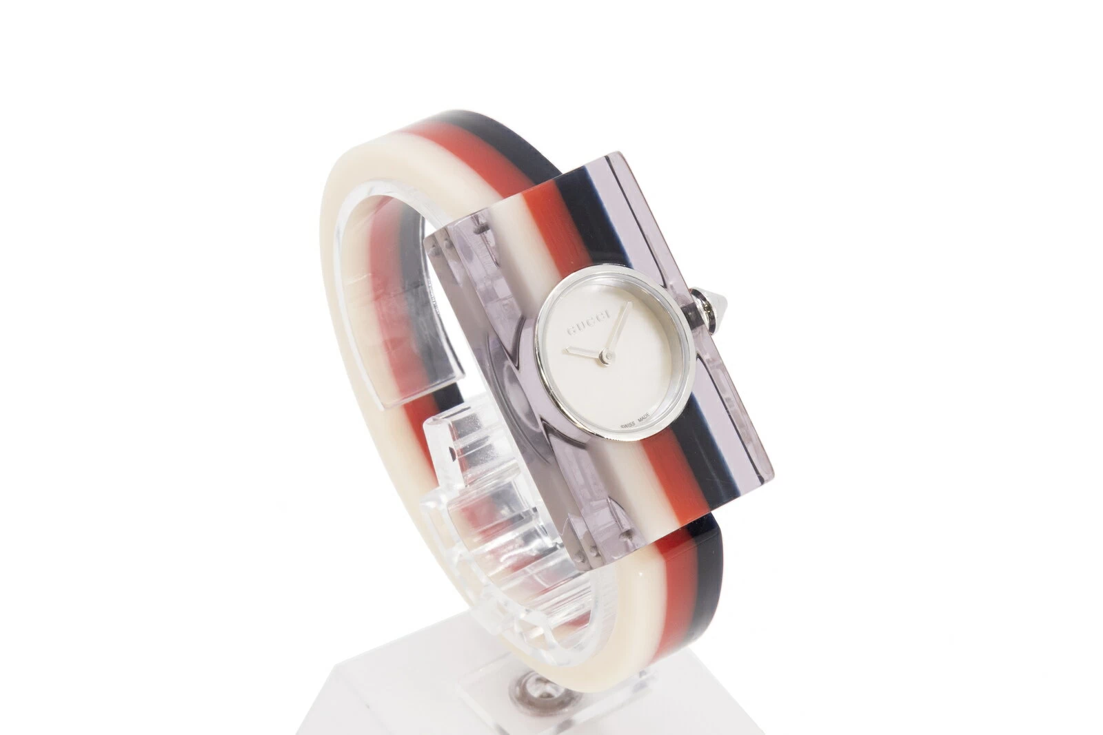 [Half Year Warranty] GUCCI Gucci Vintage Web 143.5 SS x Resin White Shell x White x Red Quartz Bangle Watch