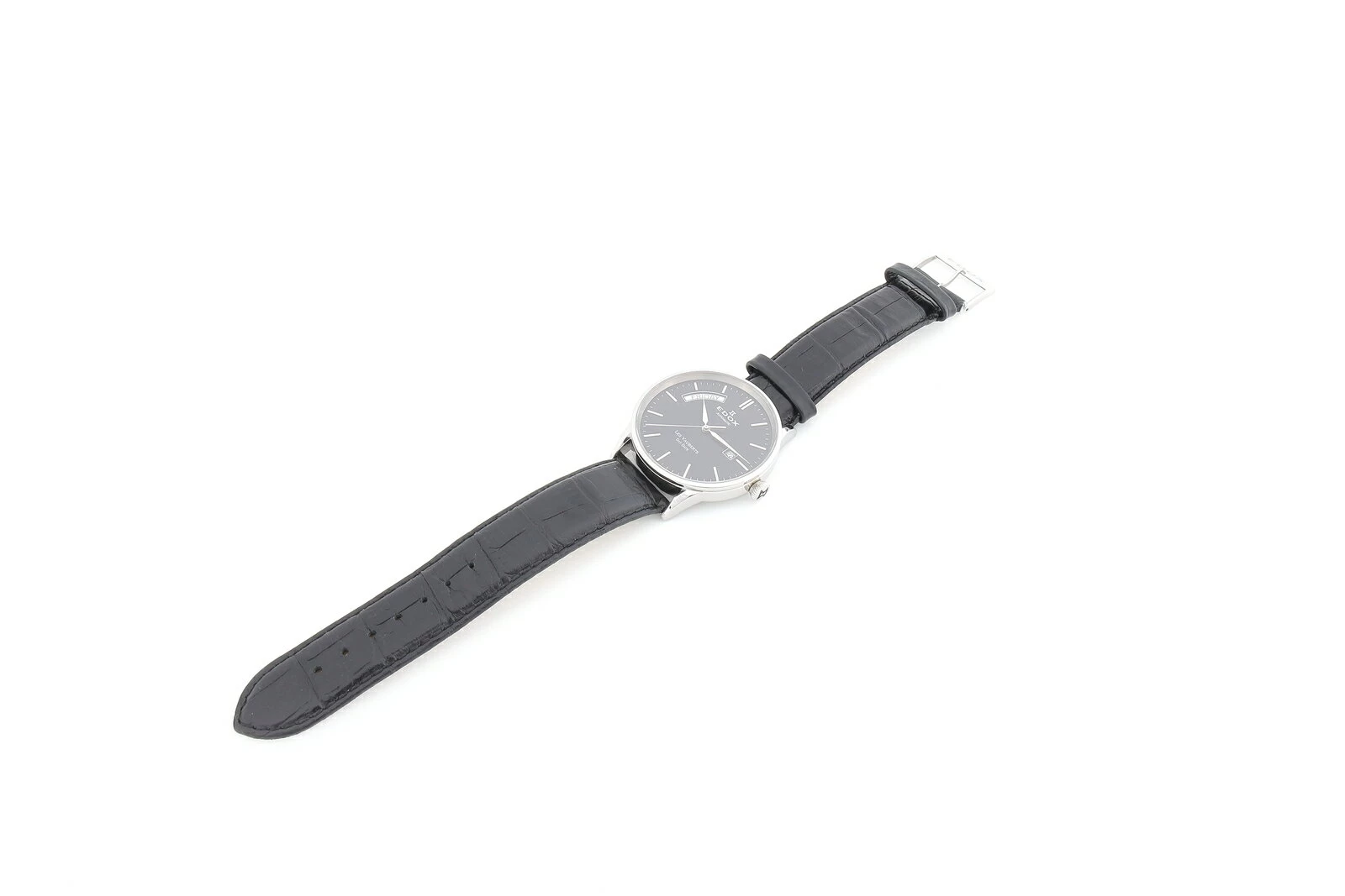 [Half Year Warranty/OH Already] EDOX Les Vaubert Chronograph Day-Date Automatic 83007-3-NIN SS Black x Silver Automatic Watch