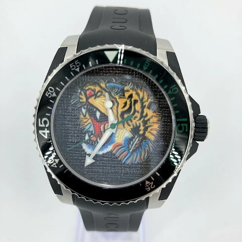 GUCCI | Gucci YA136318 DIVE TIGER Analog Quartz Black [f131]