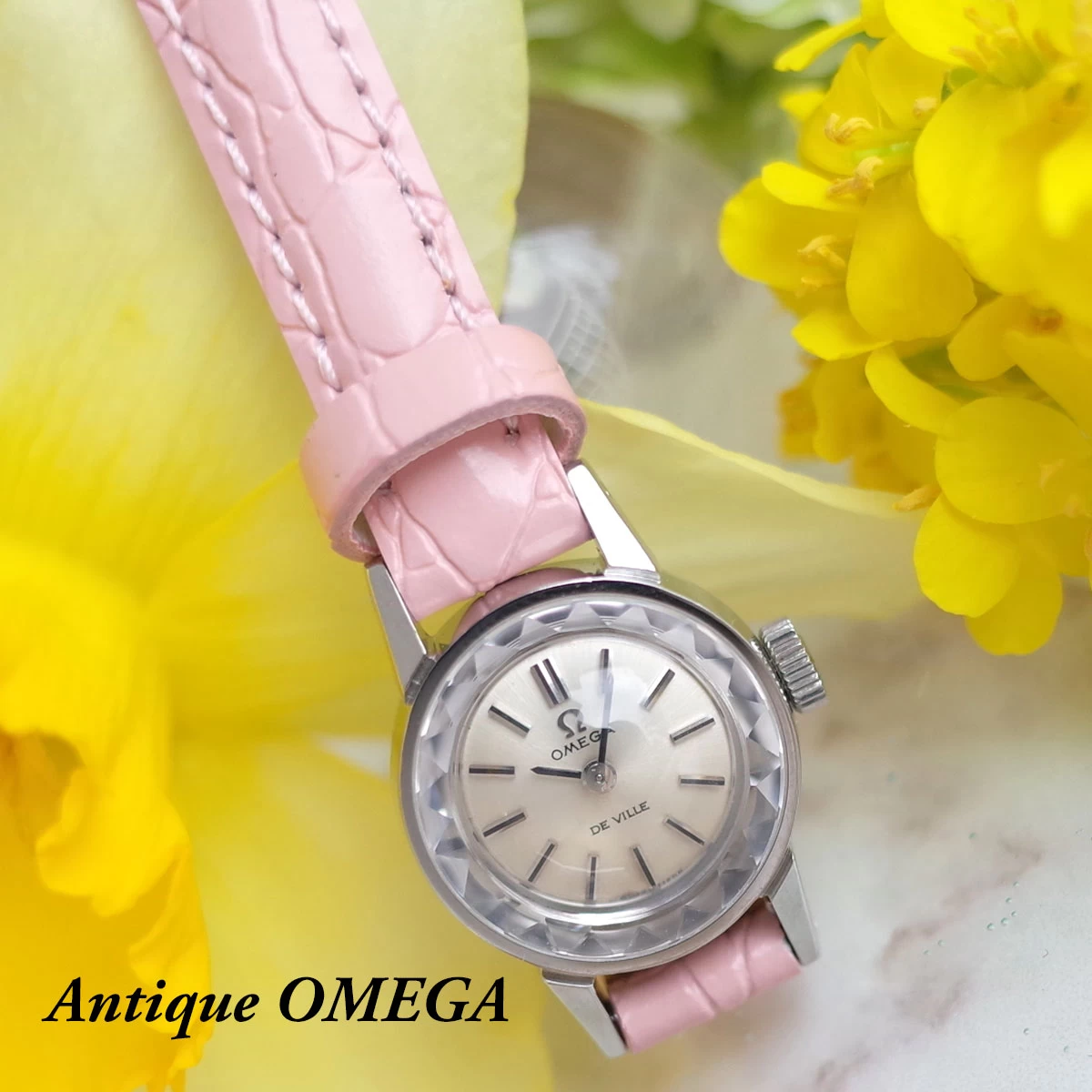 Omega Devil 60'S Antique Watch SS Cut Glass Silver Brand New Leather Strap (Can Be Changed to Black) Ladies Hand Wound OMEGA