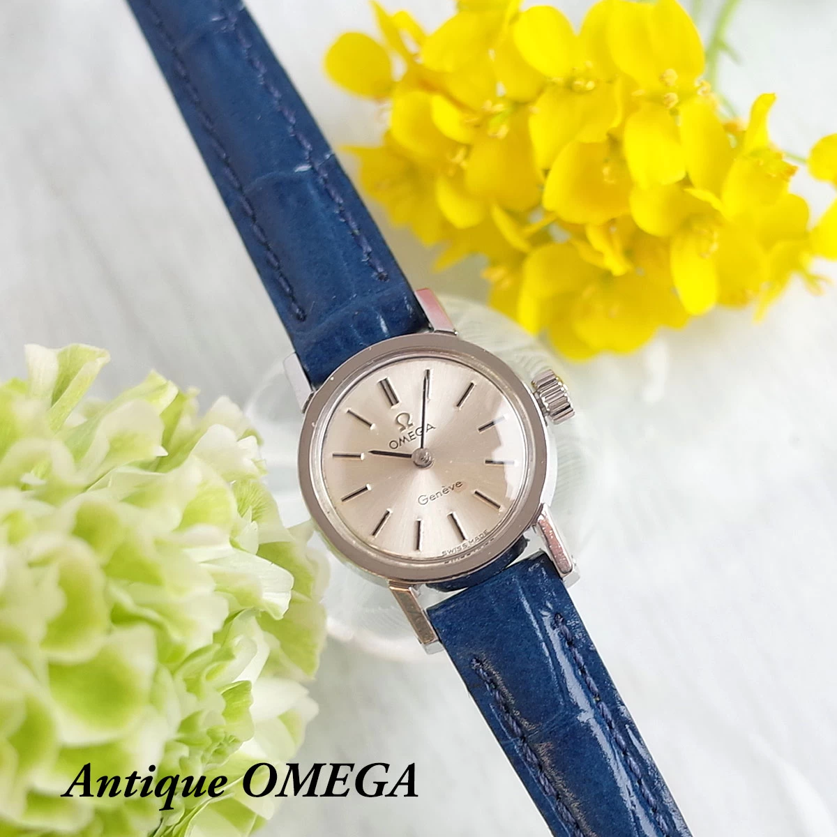 Omega 70'S Antique Watch Geneva SS Silver Brand New Leather Strap (Can Be Changed to Black) Ladies Hand Wound OMEGA 