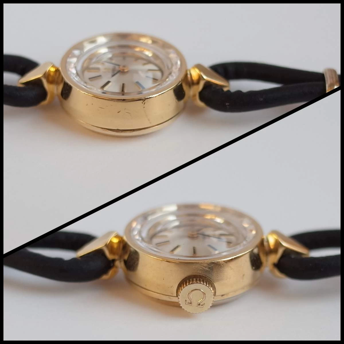 Omega 60'S Antique Watch Single Lag Gold Brand New Leather Cord GP Genuine Buckle Ladies Hand Wound OMEGA