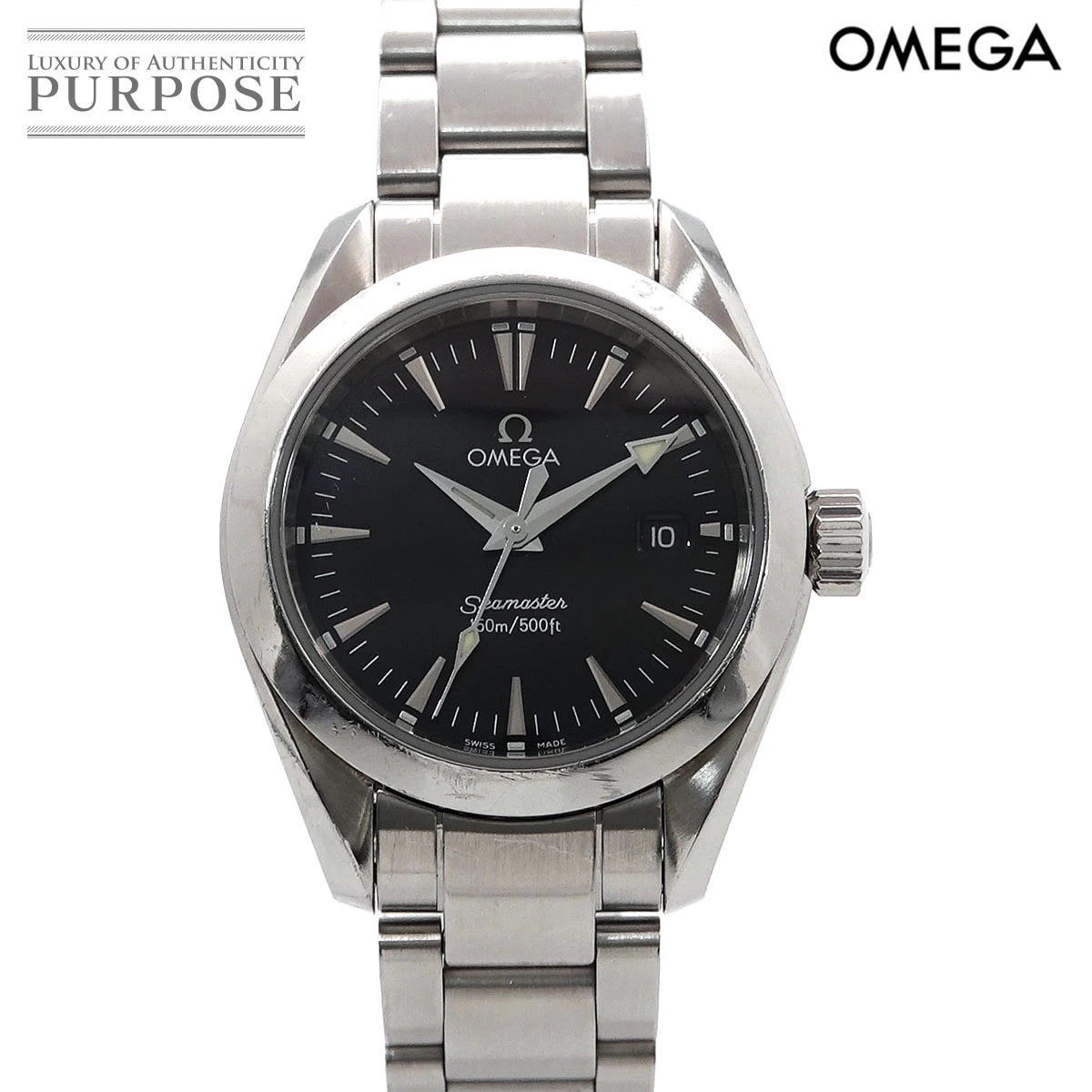 [Battery Replaced] Omega Omega Seamaster Aqua Terra 2577 50 Ladies Date Black Dial Quartz Watch Seamaster Aqua Terra 