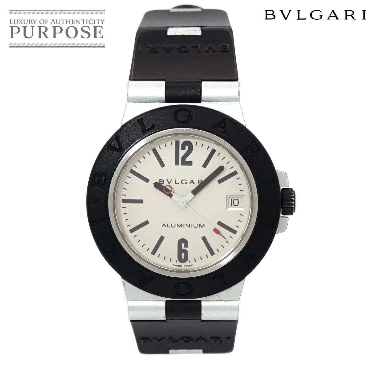 Bvlgari BVLGARI Aluminum AL38A Date Silver Dial Rubber Automatic Automatic Watch Relieved 