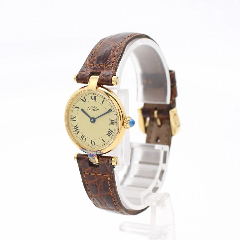 [Final disposition!! Sales ended at 8:30 on 3/1 (Wed.)! 20% OFF or more] Cartier Cartier Must Vendome Vermeil Ladies Quartz SV925 Leather Gold Brown Beige Dial 590004 _sale_0301end