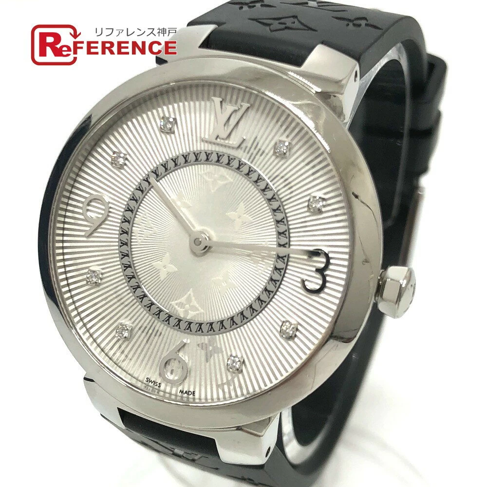 LOUIS VUITTON Louis Vuitton Q13MJ Monogram Tambour Slim 33 8P Diamond Quartz SS/Rubber Belt Ladies Silver 