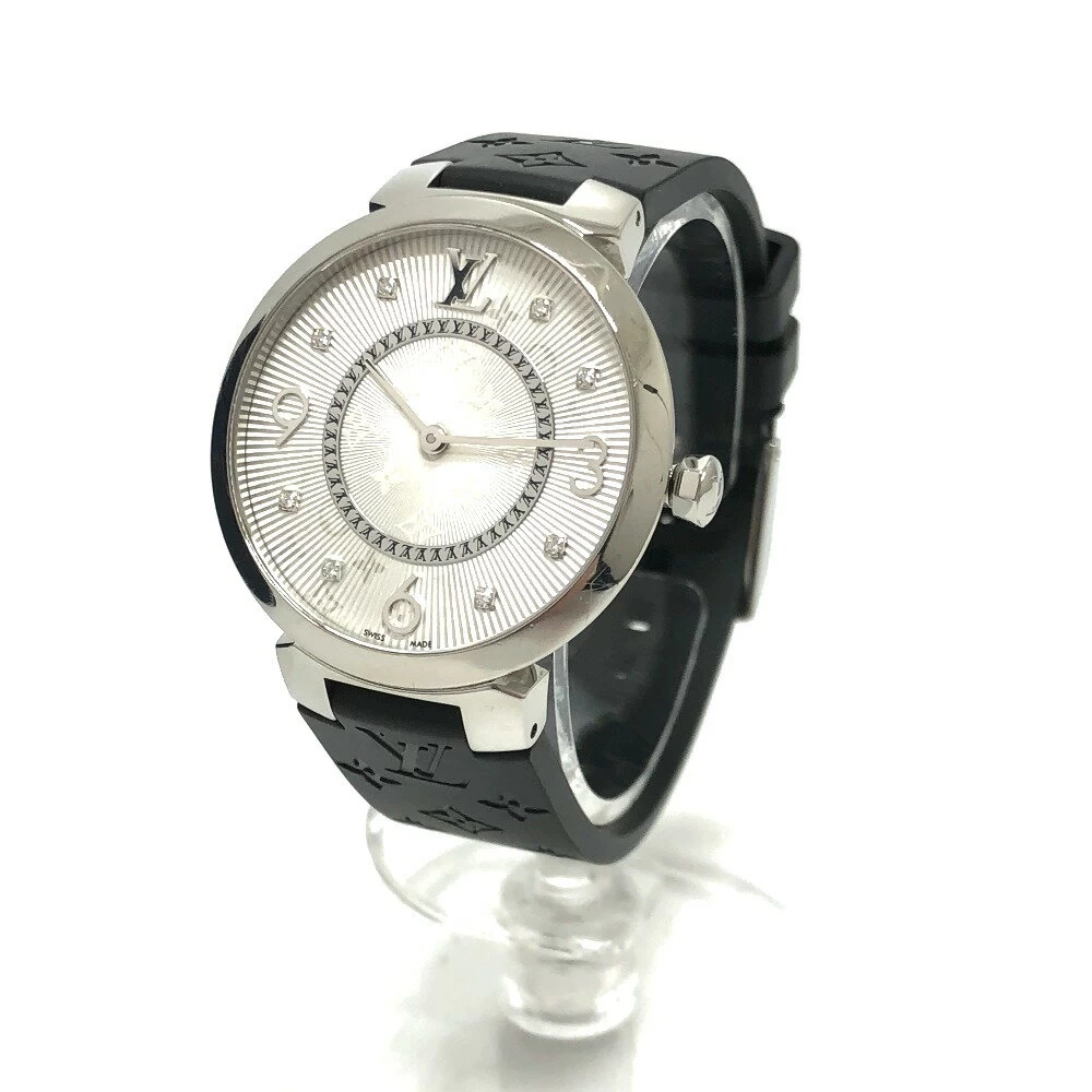 LOUIS VUITTON Louis Vuitton Q13MJ Monogram Tambour Slim 33 8P Diamond Quartz SS/Rubber Belt Ladies Silver 
