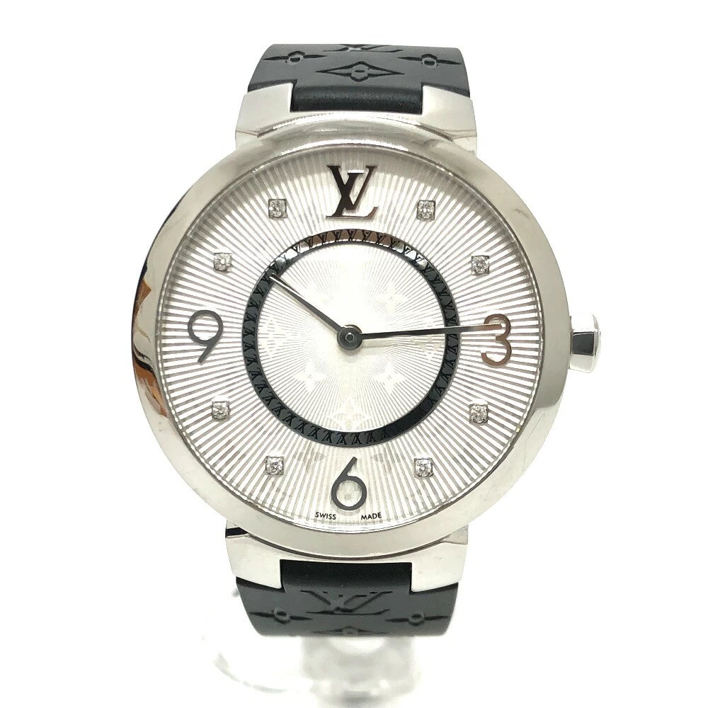 LOUIS VUITTON Louis Vuitton Q13MJ Monogram Tambour Slim 33 8P Diamond Quartz SS/Rubber Belt Ladies Silver 